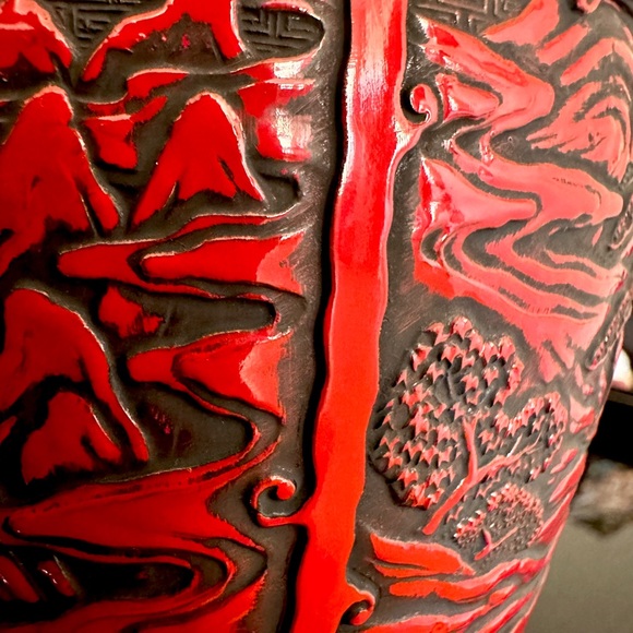 Japanese Flower Vase Red Cinnabar Lacquer Kabin Ikebana Kamakura Bori Ceremony - Picture 15 of 15